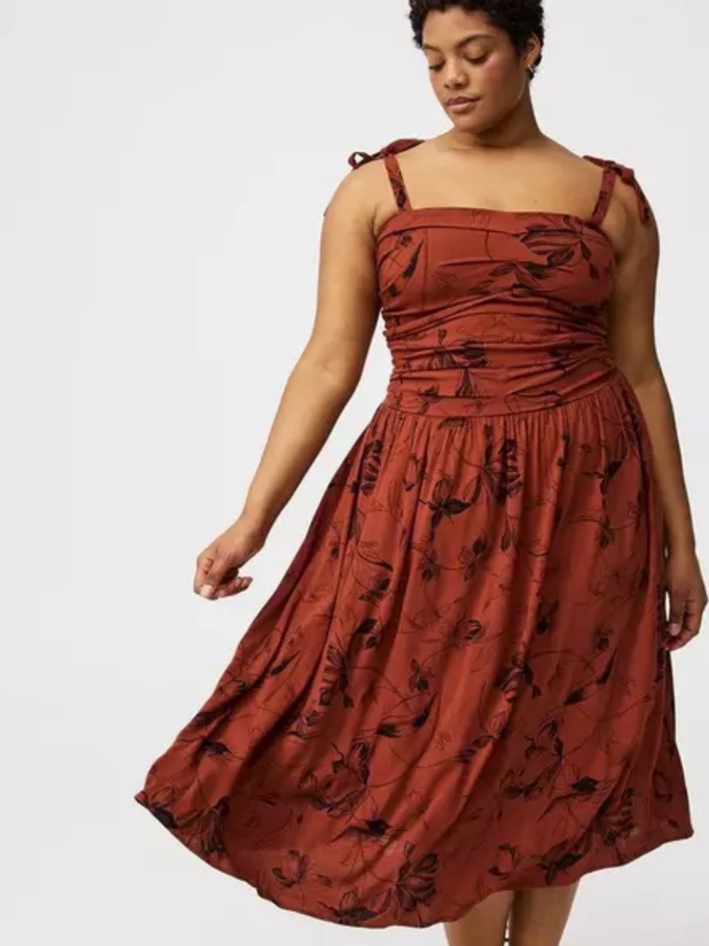 Torrid size 4 Rust Floral Tie-Shoulder Midi Dress